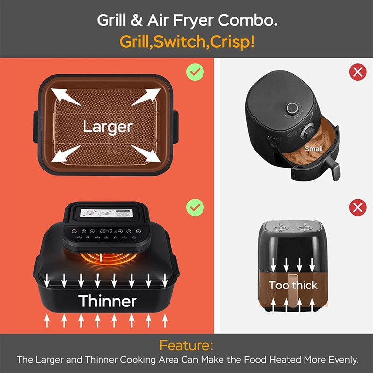 Crystal Air Fryer Lid & Electric Indoor Grill Combo, 6-in-1 Air Fryer Oven, Grill & Griddle المقلاة الهوائية ومجموعة الشواية الكهربائية الداخلية ، المقلاة الهوائية 6 في 1 من كريستال Crystal Air Fryer Lid & Electric Indoor Grill Combo, 6-in-1 Air Fryer Oven, Grill & Griddle المقلاة الهوائية ومجموعة الشواية الكهربائية الداخلية ، المقلاة الهوائية 6 في 1 من كريستال